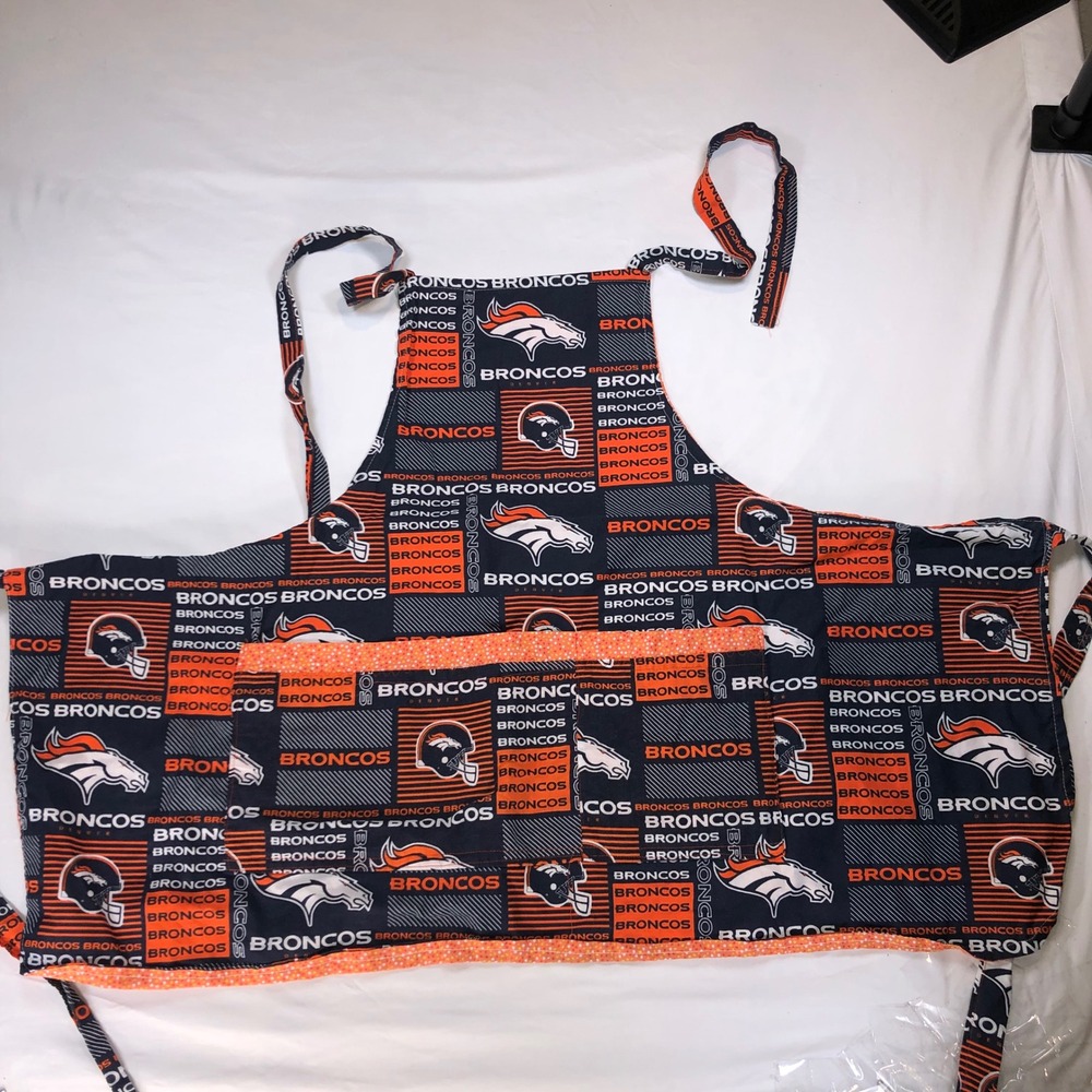 Denver Broncos NFL Football Handmade Bib Apron Front Pocket Orange Navy White